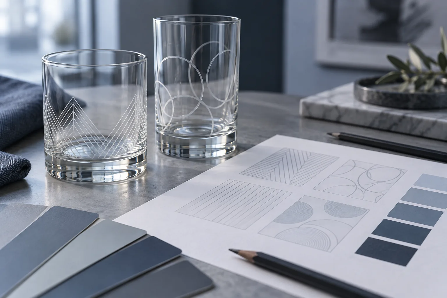 Illustrative glass decoration proofs and sample approval