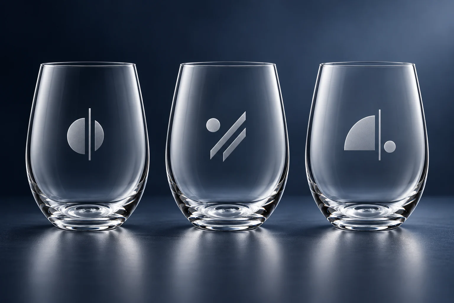 Variable personalization on clear stemless wine glasses